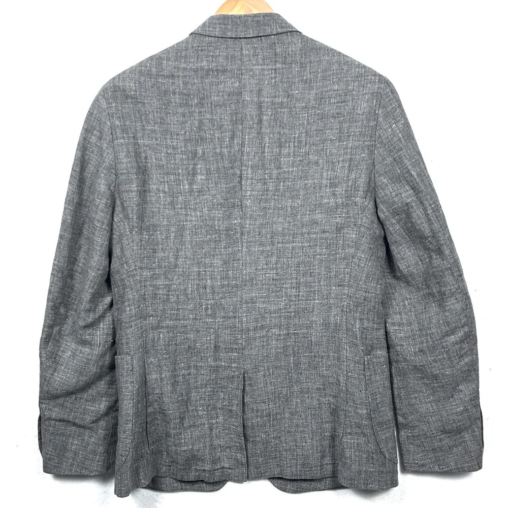 Banana Republic Slim Fit 100% Linen Blazer Men 40L Gray Sport Coat Wedding Guest